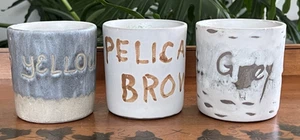 3 RARE Pod Pottery Studios Maine Production Glaze Paint Pots Pelican Brown +++ - Picture 1 of 16