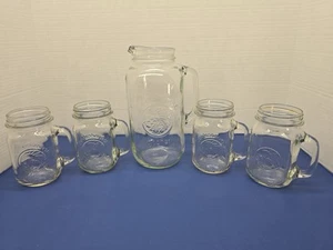 Golden Harvest Glass 64oz Drinking Pitcher With 4-16oz Drinking Jars - Picture 1 of 10