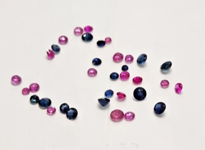 ¡¡GEMAS GENUINAS DE ZAFIRO Y RUBÍES EN FORMA REDONDA!!  34 piezas.!  REDONDO 1,6-2,9 mm Foto 1 de 3