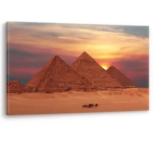 Ancient Pyramids at Sunset Giza Egypt Camel Framed Canvas Wall Art Picture Print - Picture 1 of 5