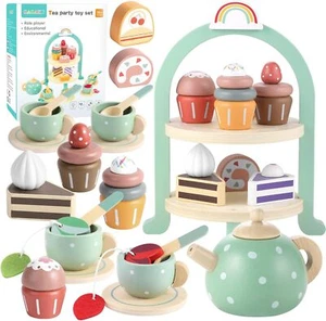 GAGAKU Wooden Tea Set for Kids Toddler Pretend Play Kitchen Accessories Toys - Picture 1 of 9