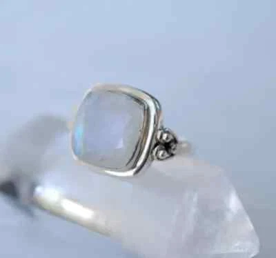 Anillo de piedra lunar hecho a mano de plata 925 maciza llamativo anillo boho para mujer todas las tallas R181 Foto 1 de 4