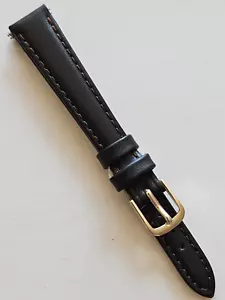 13 mm - dunkelbraunes klassisches Leder Uhrenarmband - (goldene Schnalle / mit Stiften) - Bild 1 von 3
