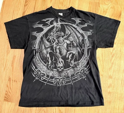 Жидкий синий винтажный 2001 Мужская серый хлопок дракон полный печать футболка размер XL - Изображение 1 из 4