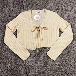 NEW Full Circle Trends Juniors V-Neck Tie Front Crop Sweater Large Soft Yellow - Picture 1 of 13
