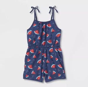 Girls L 10-12 Watermelon Summer 1-Pc Spaghetti Strap Romper Cat & Jack Navy Blue - Picture 1 of 3