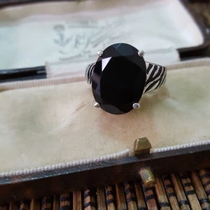 925 Sterling Silver Ring, Genuine Black Onyx, Animal Print, Size P US 7.5, C^A - Picture 1 of 8