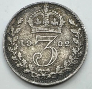 1902 Silver(.925) Great Britain Three Pence- 3 Pence- 3P - Ships Free - Picture 1 of 4