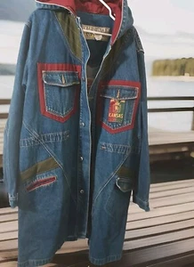 Vintage Kansas Denim Hooded Coat Sz Men's XL - Picture 1 of 9