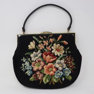 Anton Moritz New York Vintage Custom Bags Needlepoint Handbag Black Floral - Picture 1 of 8