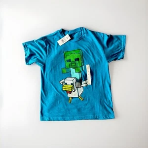 New w/ Tags Minecraft Run Away T-Shirt, Blue Turquoise Large - Picture 1 of 4