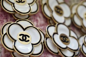 4 Designer Camellia Buttons  Stamped  Gold Tone 32 mm large