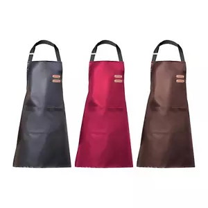 PU Leather Apron Waterproof Oil Resistant Bib Apron Household Cleaning Outerwear - Picture 1 of 32