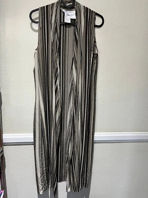 Max Mara Италия коричневый серо-коричневый в полоску шелк открытый передний без рукавов Duster - Sz 8 - Изображение 1 из 4