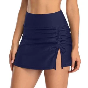 Women High Waist Swim Shorts Skirt Ruched Bikini Bottom Brief Beach Shorts Dress - Picture 1 of 23