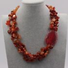 3 Rows Carnelian Red Agate Nugget Beaded Necklace Rose Agate Chunky Connector