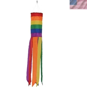 50 Inch Colorful Rainbow Windsock – Durable Applique Design for Outdoor Decor - Picture 1 of 2
