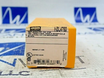 NUEVO Receptáculo Hubbell HBL4760 negro bloqueo giratorio 15A 277V 2 polos 3 vías Foto 1 de 4