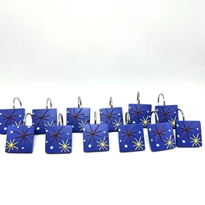 Shower Curtain Hooks Fireworks Starburst Blue Red Yellow Resin Square Set 12 - Picture 1 of 4