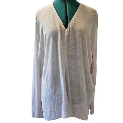 Vince Mujer Gris Claro Cuello en V Manga Larga Mezcla de Lino Suéter Ligero Talla Foto 1 de 4
