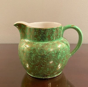 Vintage Midwinter Porcelon Burslem England Milk Jug 5" Tall Green/Gold 1946-1953 - Picture 1 of 11