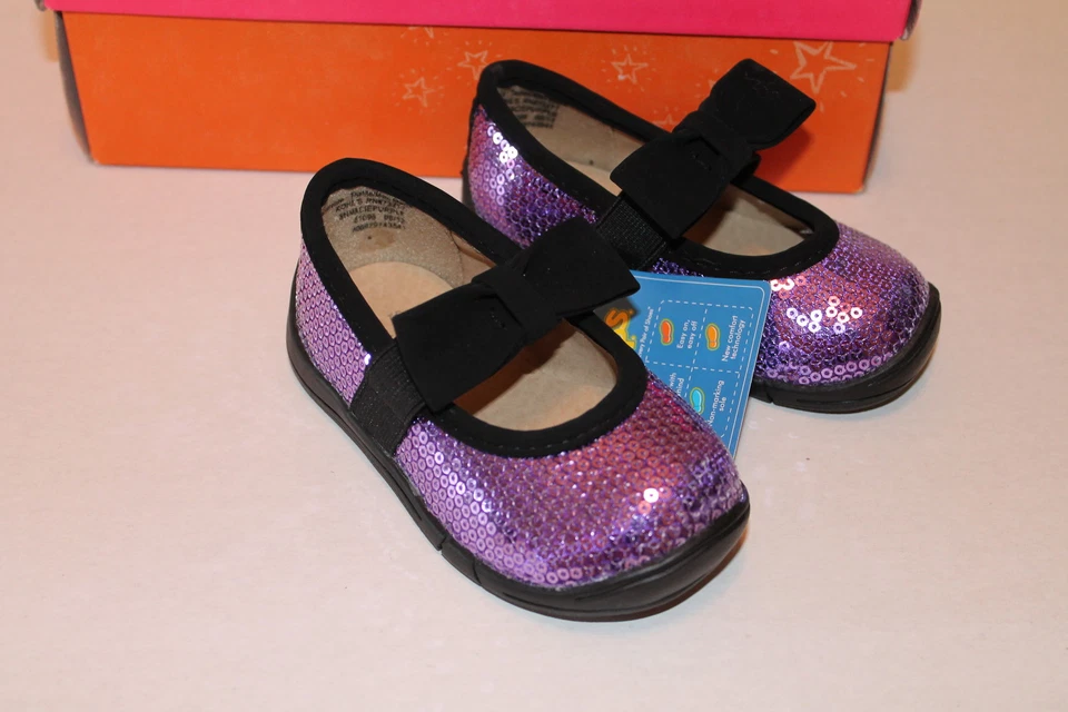 Sonoma Infantil Niño Niña Talla 5 Púrpura Lentejuelas Zapatos con Lazos Negros Macie NUEVO Foto 1 de 4