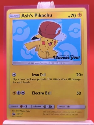 Ash’s Pikachu SM113 Ultra Rare Non Holo Exclusive Promo Pokemon Card  - Image 1 of 4