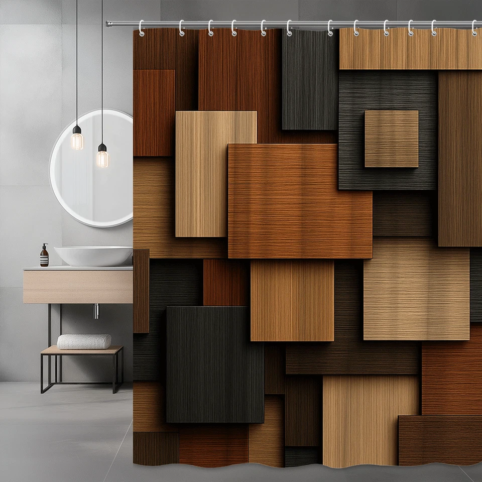 Cortina de ducha moderna marrón y negra para decoración de baño con estilo Foto 1 de 4