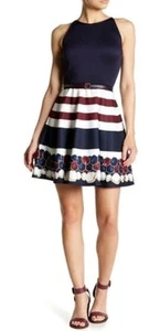 Ted Baker Annalie Fit & Flare Striped Dress Size 5 UK 16 Wedding Guest - Picture 1 of 9
