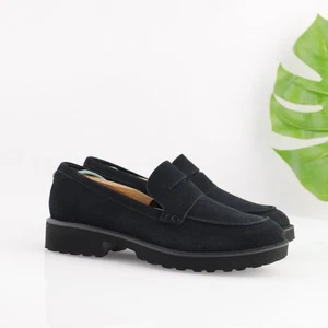 Cole Haan Womens Newburg Loafer Size 7 Black Suede Chunky Lug Sole Penny Shoe - Picture 1 of 14