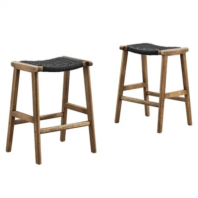 Saoirse Woven Rope Wood Counter Stool Set of 2 - Image 1 of 4