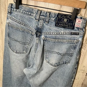 Vintage 90s Lucky Brand Dungarees Blue Denim Relaxed Straight Leg Mens Size 33 - Picture 1 of 7