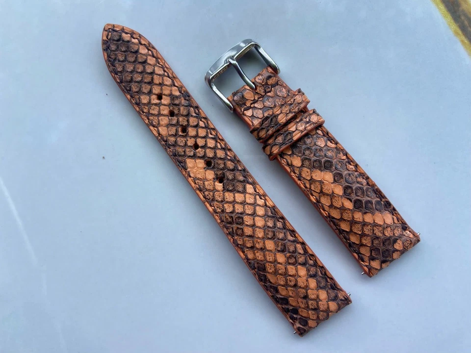26mm 24 23 22 21 20 19 18 17 16  14 orange brown Snake Leather Watch Strap Band - Image 1 of 4