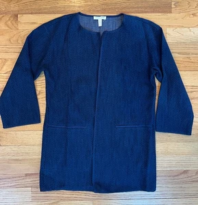 NWOT EILEEN FISHER Petite Jacket Tweed Cotton Blend Size PP Navy Open Front - Picture 1 of 7