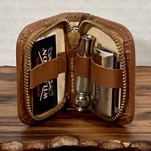 Gillette Mini Travel Safety Razor w Leather Case & 5 New Wilkinson Sword Blades - Picture 1 of 13