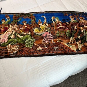 Vintage European Tapestry Multicolored Spanish Flamenco Dancing Velvet Fringe - Picture 1 of 9