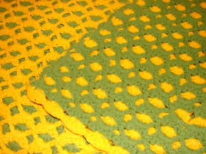 Handmade Crochet Afghan Throw Blanket Nice on both sides green and gold - Picture 1 of 7