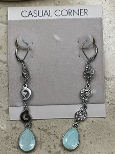 Casual Corner Vintage drop Earrings Teardrop Blue Silver tone Lever Back New - Picture 1 of 3