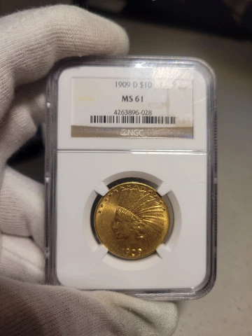 1909-D $10 Indian Head Gold Eagle NGC MS 61 Cover