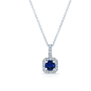 Blue Sapphire Diamond Solitaire Octagon Pendant 14K White Gold Necklace 8 Sided