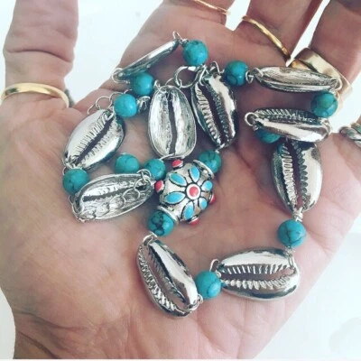 Girocollo Collana Conchiglia Turchese Vintage argento  - Immagine 1 di 4