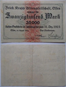 Notgeld Essen, 20 Tausend Mark 1923, Friedrich Krupp Aktiengesellschaft - Picture 1 of 3