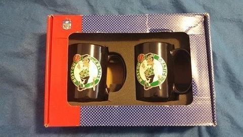 NEW SET OF 2 NBA BOSTON CELTICS 15oz CERAMIC BLACK COFFEE MUGS Cover