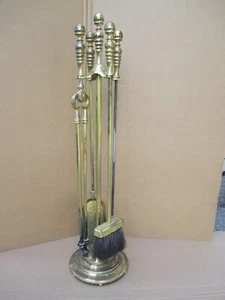 Vintage 5 Piece Solid Brass Fireplace Tool Set 30" - Picture 1 of 15