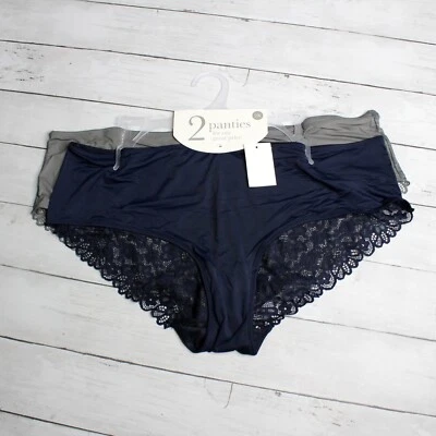 Rene Rofe Women's Lace Panties Set Plus Size 2X Navy Blue Gray - Image 1 of 4