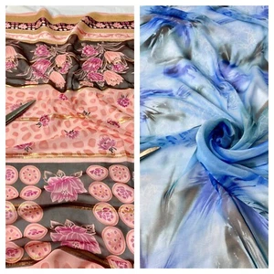 *Nuevo*Vestido/Tela Artesanal de Gasa Estampado Floral Borde Rayas Lurex Dorado*P&P GRATIS* - Imagen 1 de 10