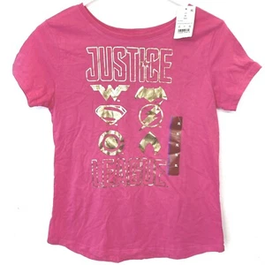 Justice League T Shirt Girls size 14 16 XL Pink Gold Logos ST20972 Leigh KC - Picture 1 of 6