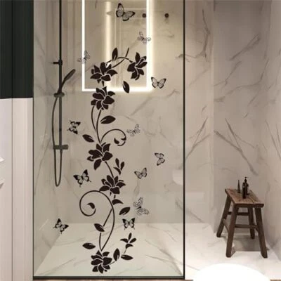 Black Flower Vine Butterfly Wall Stickers,  Simplicity Floral Art Wall Decals  - Image 1 of 4