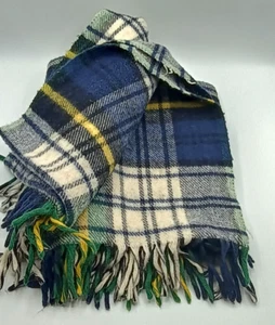 Vintage Fieldcrest Blue Plaid 100 % Wool Lap Throw Blanket 48 x 54 USA Washable - Picture 1 of 4