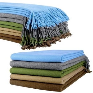 Organic Club Camel Wool Throw Blanket Natural Warm Soft Cozy Fringed 50x70" - Picture 1 of 54